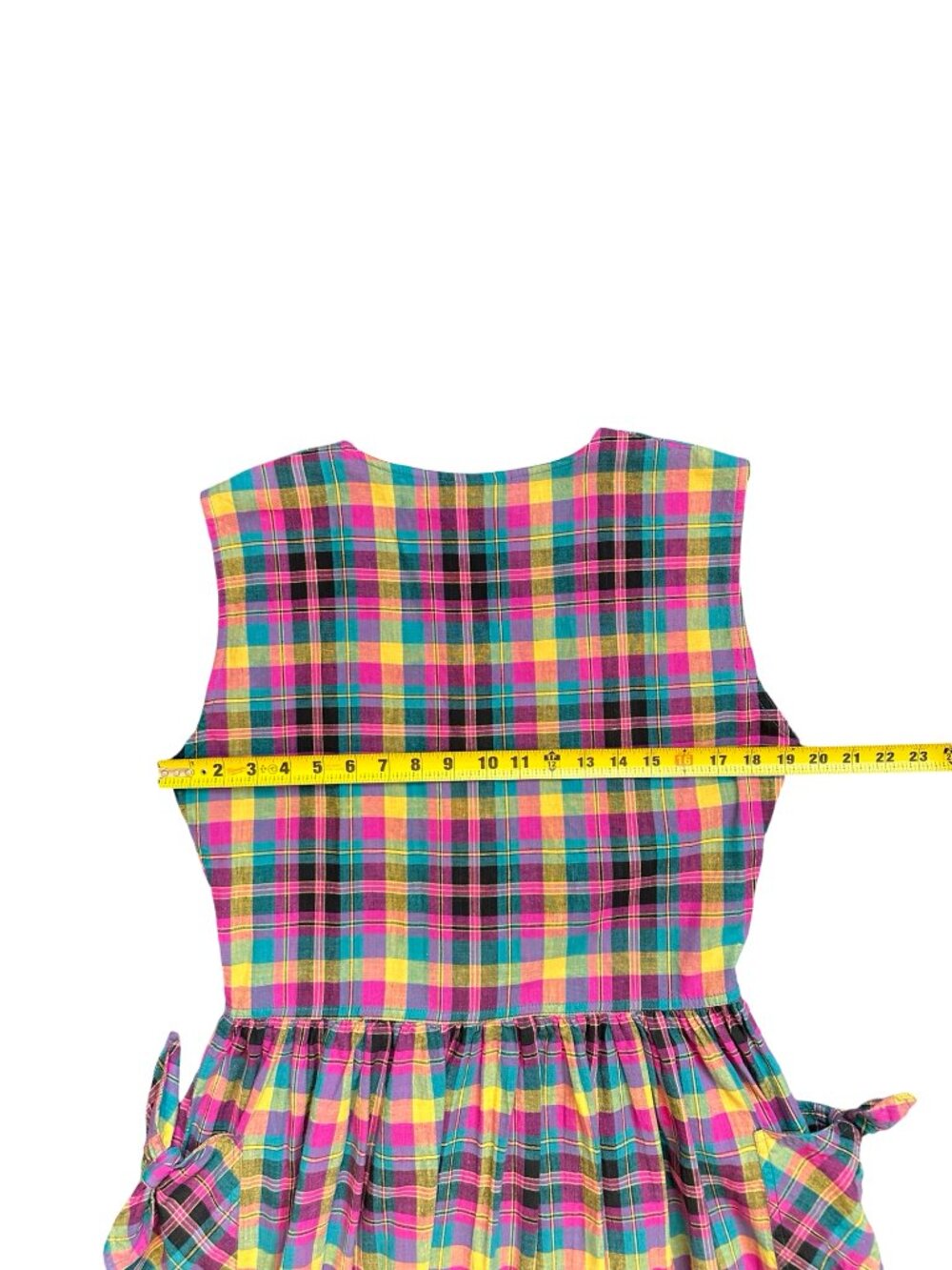 Vintage Multicolor Black Pink Plaid W's M 100% Cotton Button Front Dress Pockets - Picture 8 of 12